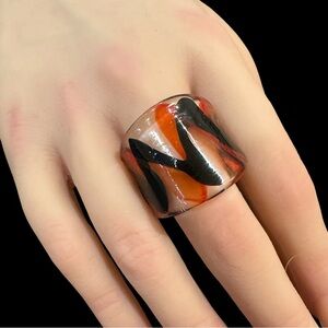 Glass Ring Clear Red Black Size 6.5